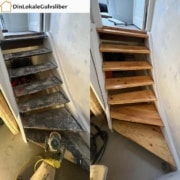 Se forskellen på slibning af trappe.